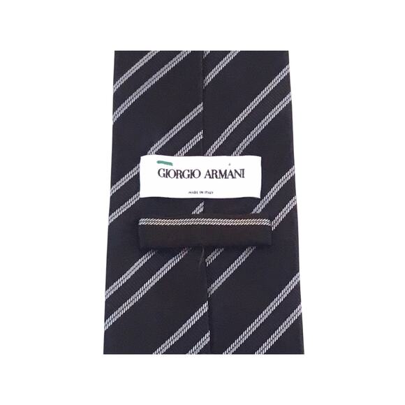 Giorgio Armani Black/White Silk Tie Diagonal Stripe Italy - Picture 1 of 5